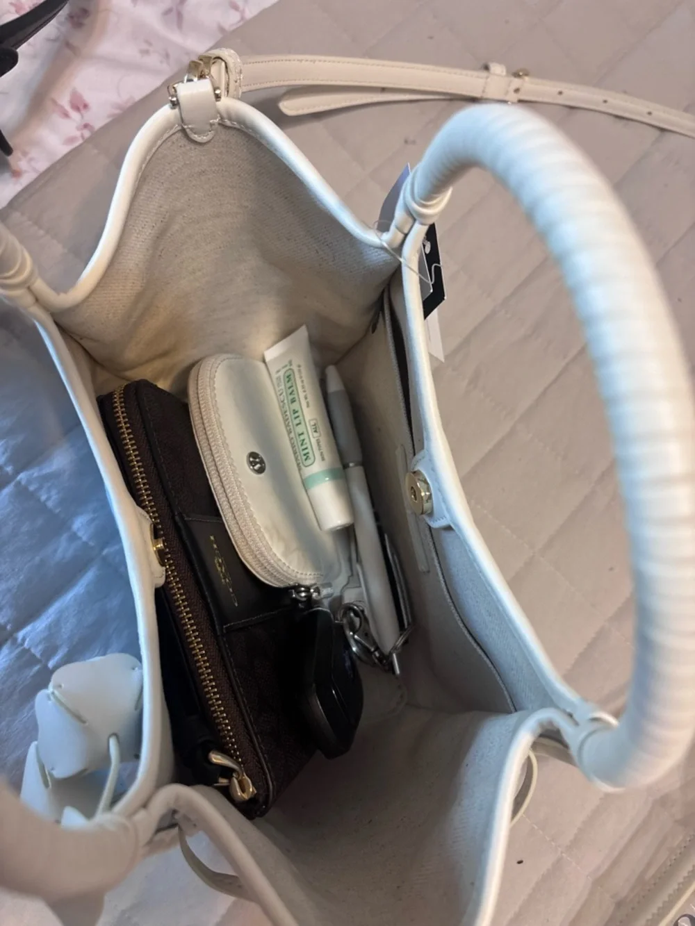kate spade Light Blue and White Mini Tote Crossbody with Floral Charm - Picture 8 of 10